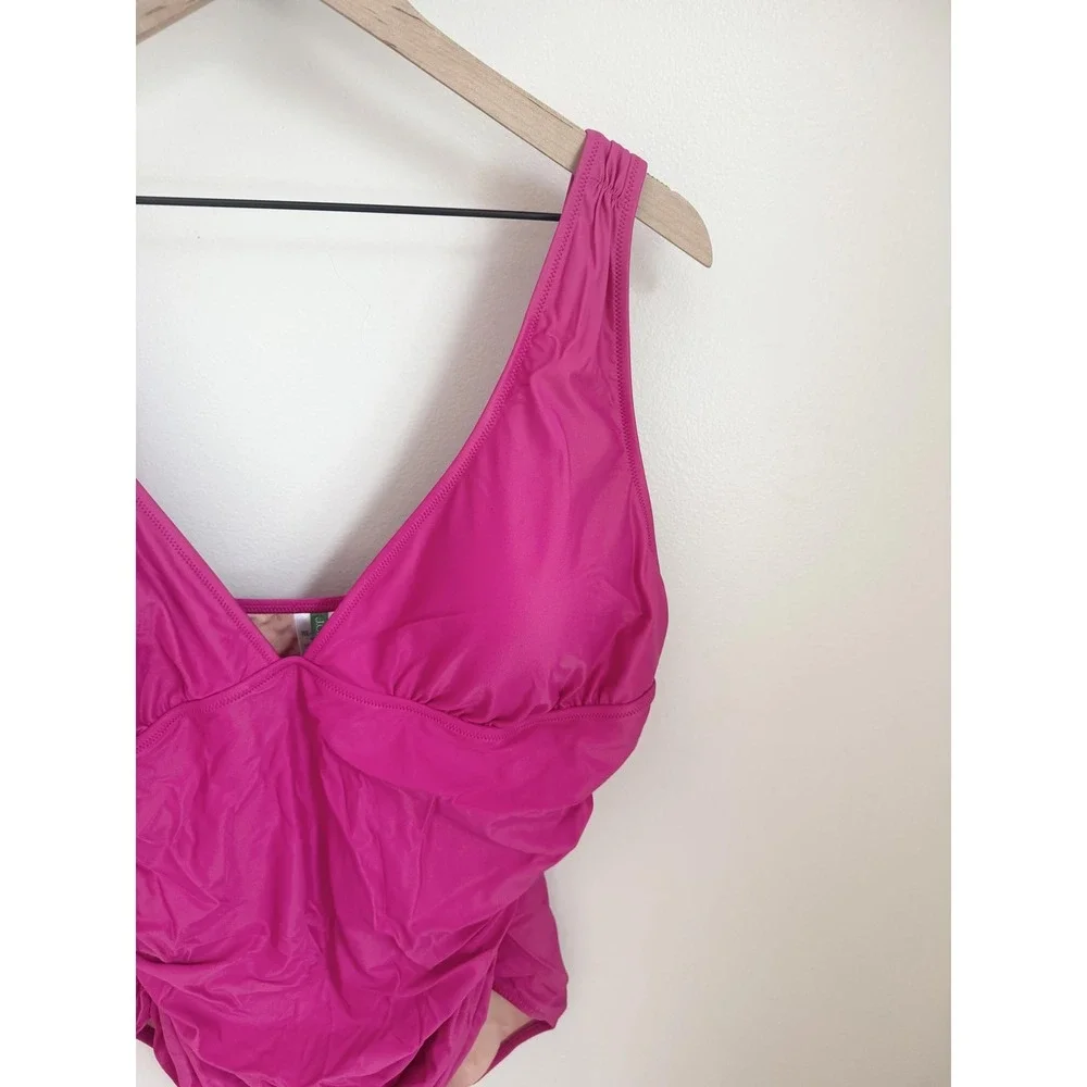 J Crew One Piece Swimsuit V Neck Ruched Pink Size 22‎